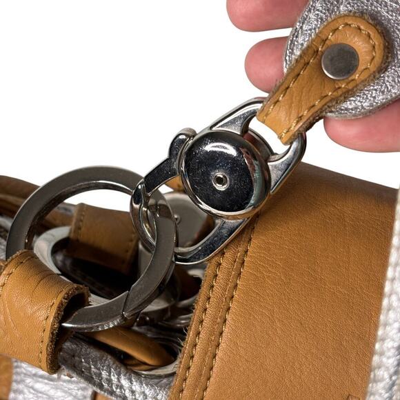 Gustto Italian Leather Large Satchel Bag Tan Silver - Picture 6 of 10